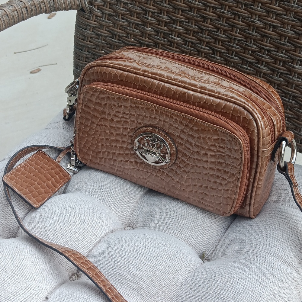 Kathy Van Zeeland Croc-Embossed Brown Crossbody Bag - Picture 14 of 15